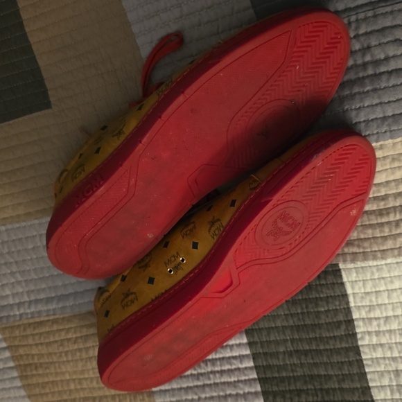 MCM Men's Color Block Terrain Lo Sneakers in Visetos Sz 44 Cognac and Red - Picture 6 of 14